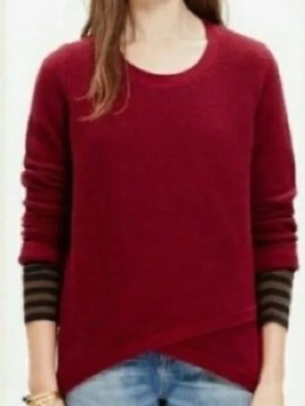 Madewell Red Burgundy Cotton Crewneck Tunic Sweater Dolphin Hem Oversized S